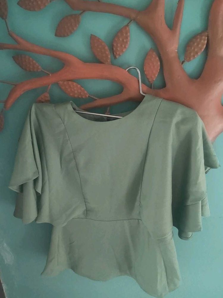 Chic Sage Green Ruffle Sleeve Top