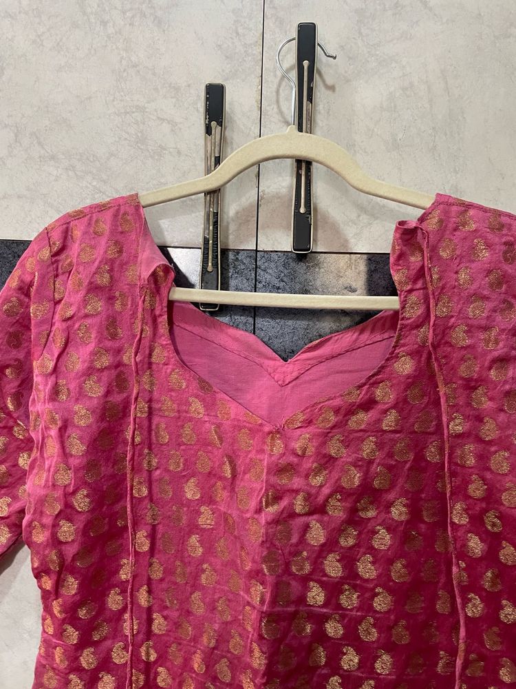 Vibrant Pink Brocade Blouse