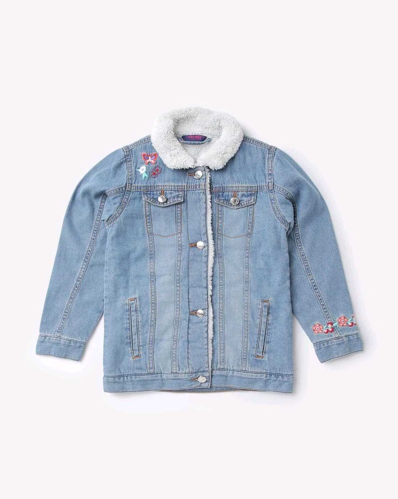 Girls' Embroidered Fur lined Denim Jacket