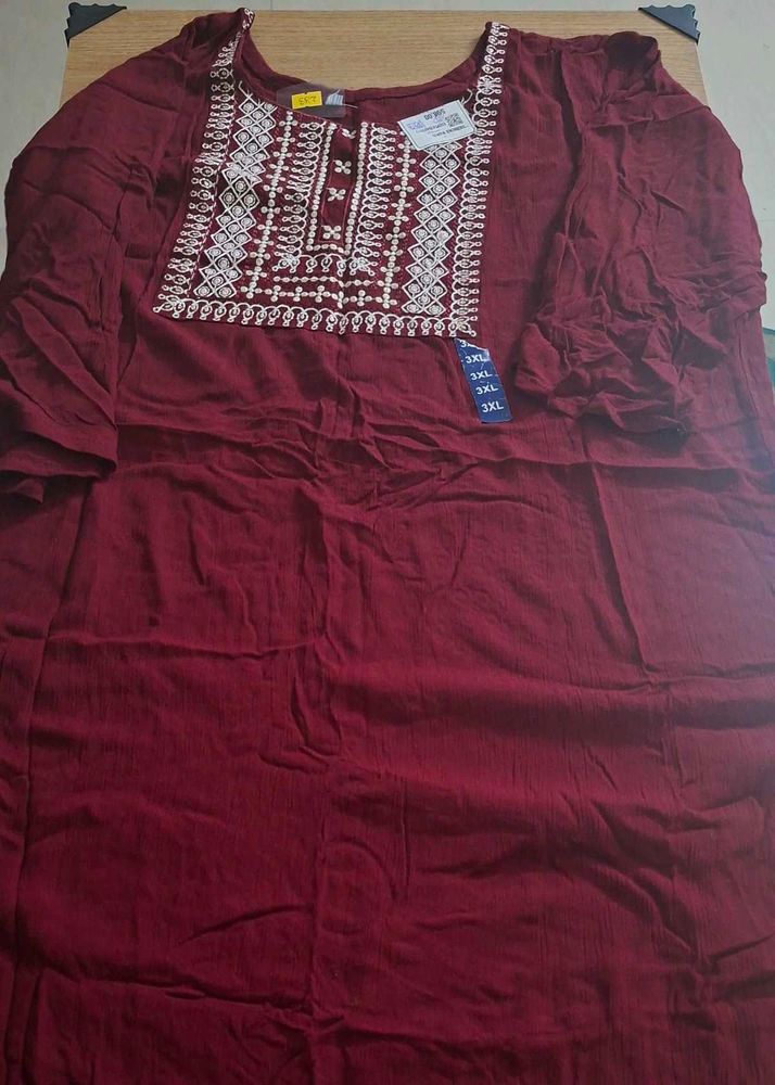 Embroidered Maroon Kurti