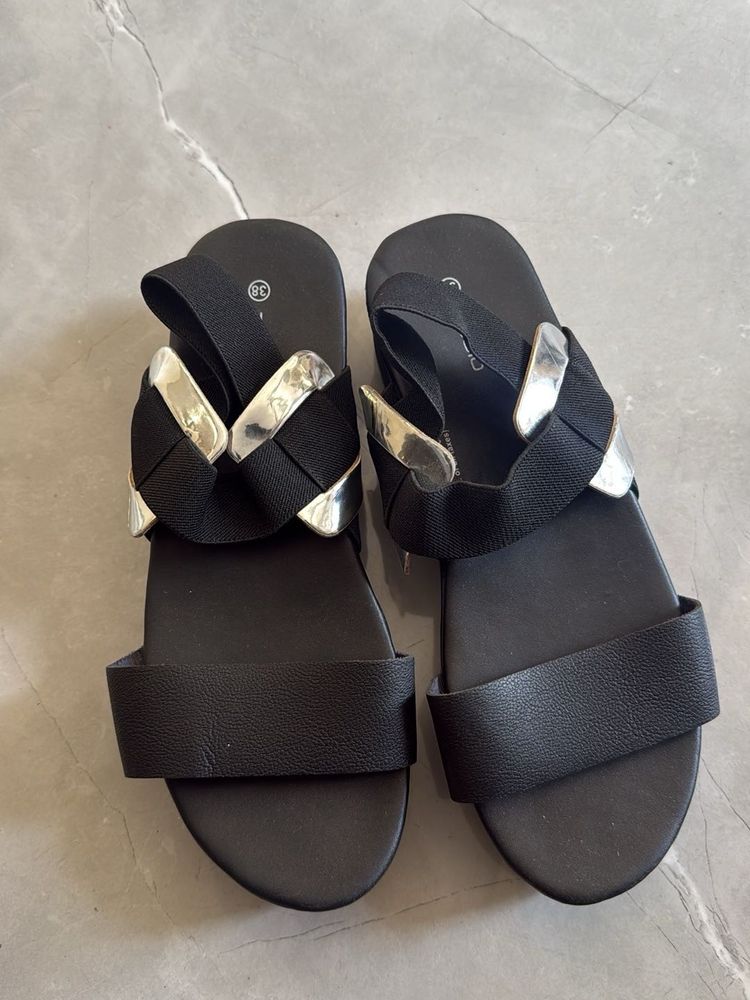 Stylish Black &amp; Silver Sandals