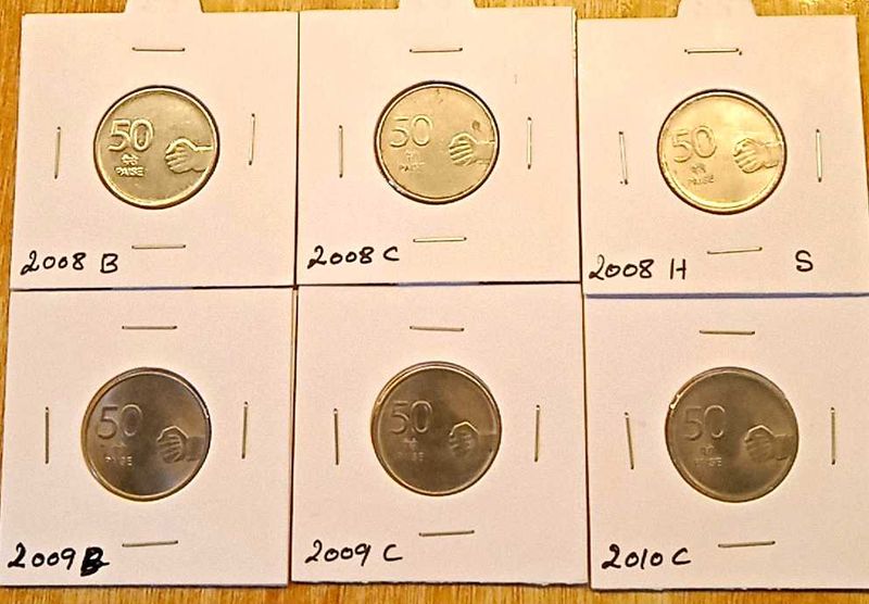 Complete Set of 50 Paise Mudra Coins (6 Pcs)