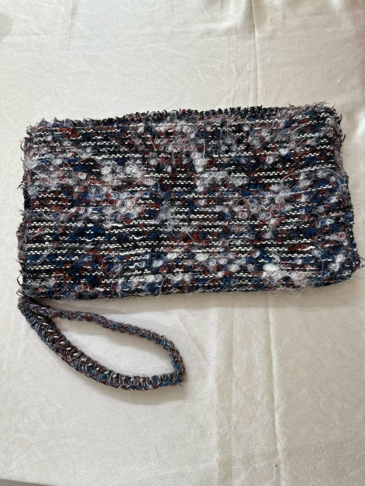 ZARA Textured Tweed Clutch Bag