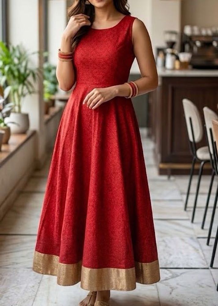 Casual Red Cotton Kurta