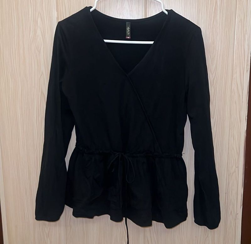 Chic Black Top with Drawstring Waist