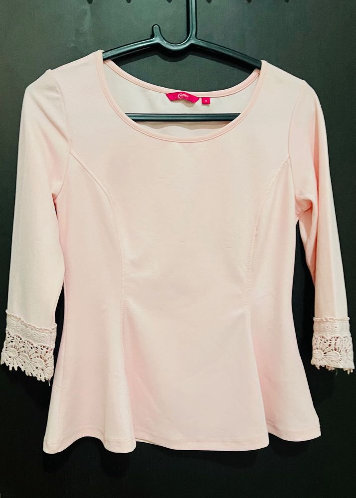 Pale Pink Top with Lace Cuffs