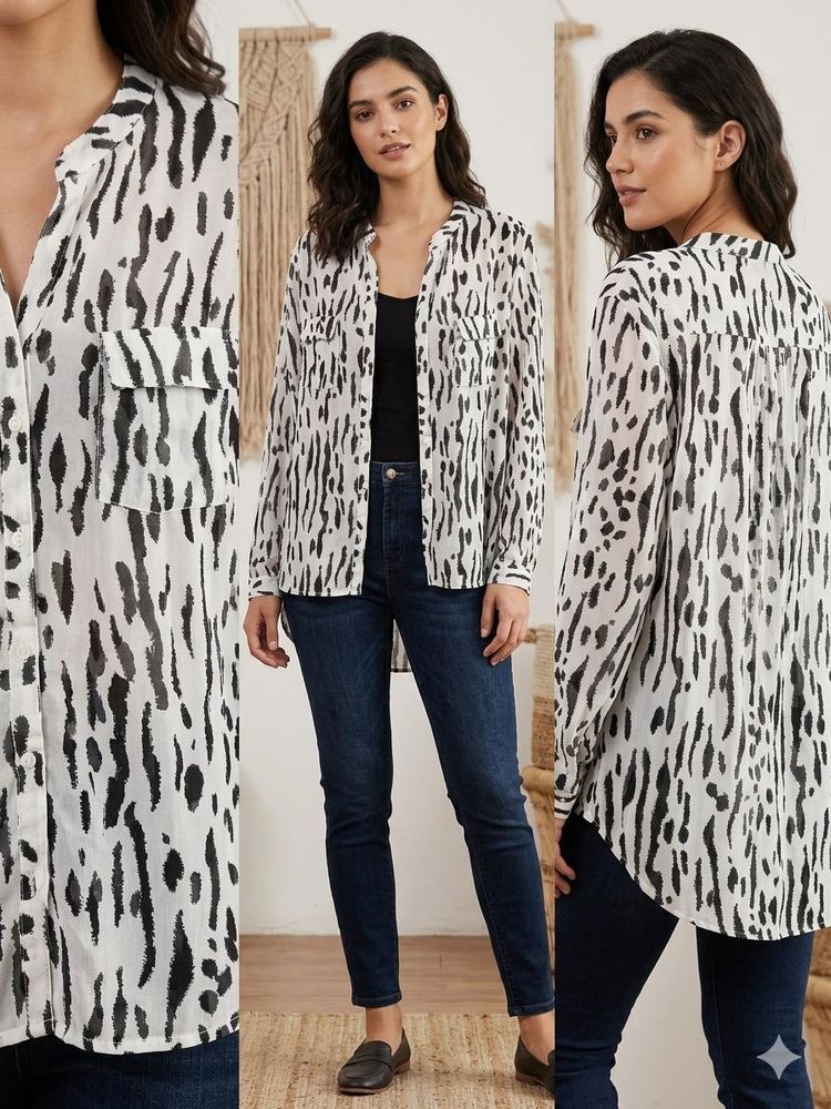Chic Abstract Print Button-Up Tunic Top