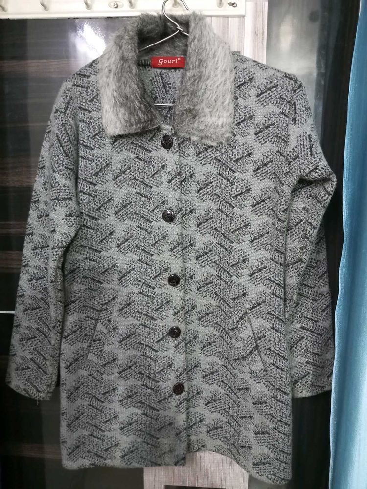 Patterned Grey Women Coat for Winters