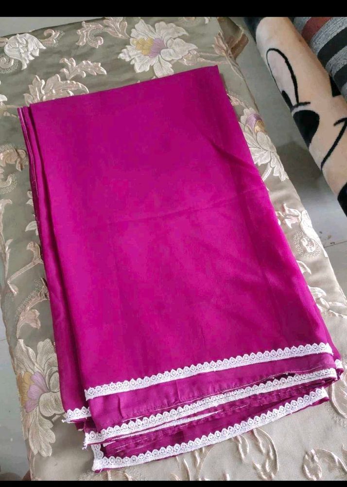 Purple Saree with White Lace Border