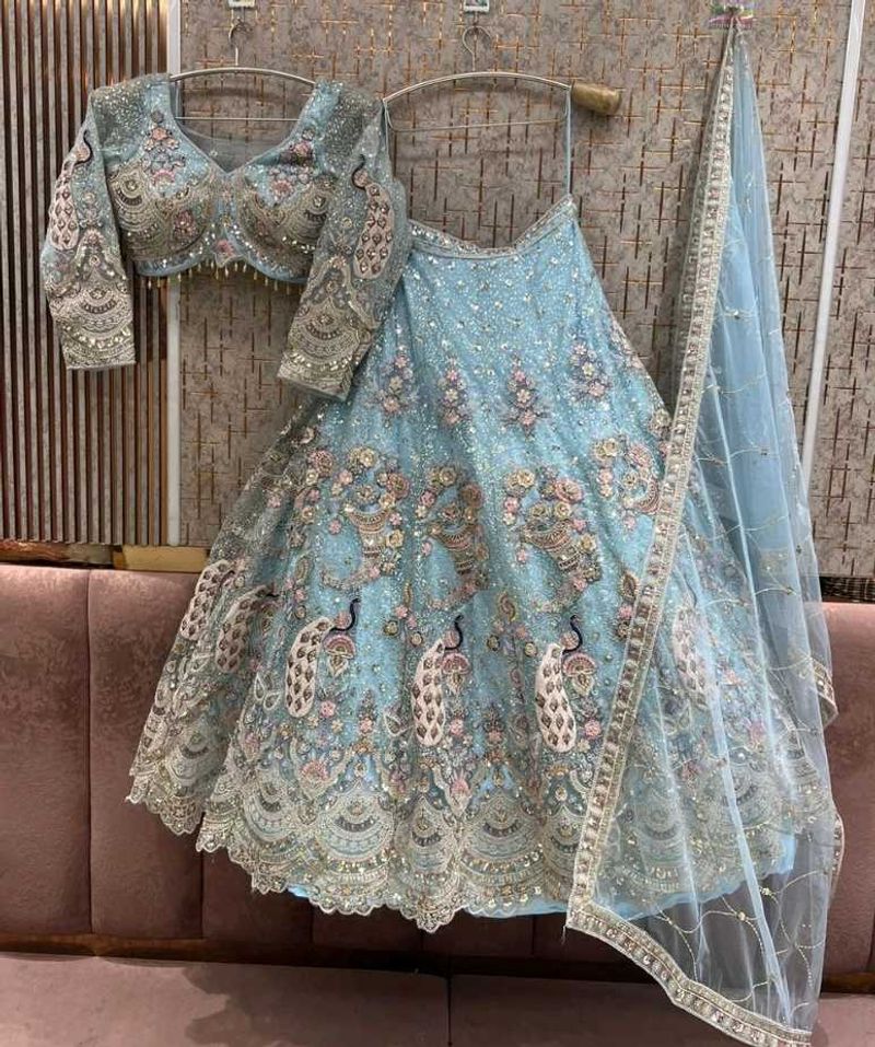 Stunning Blue Embroidered Lehenga Choli Set