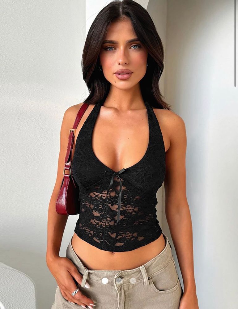 Black Lace Halterneck Camisole