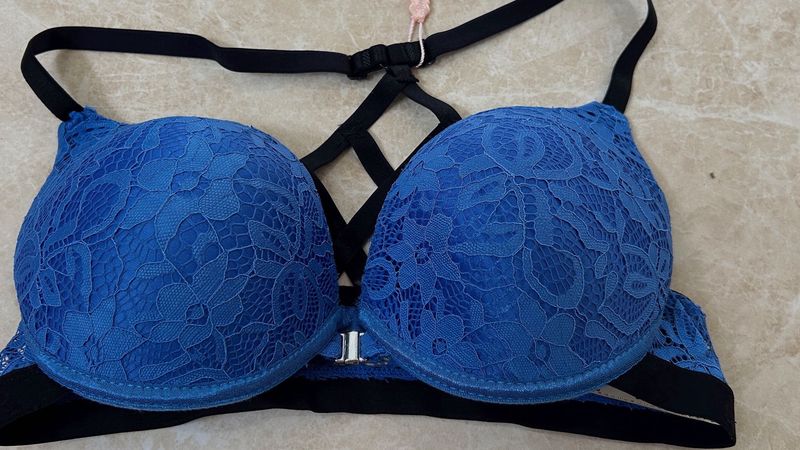 Blue Lace Strappy Bra