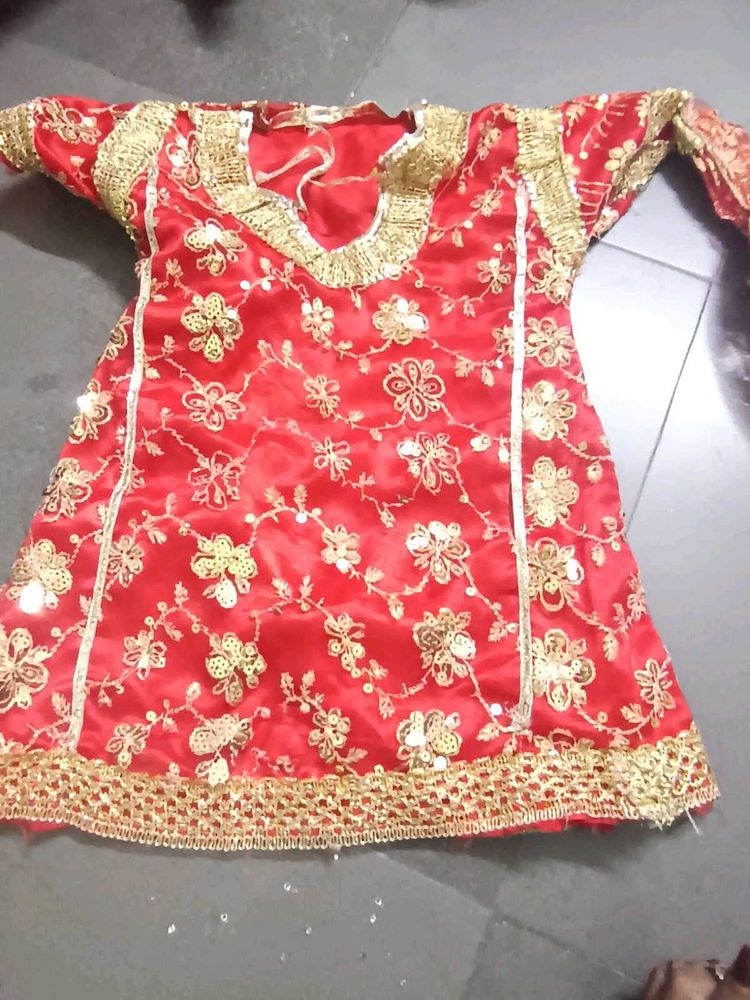 Red Embroidered kids khada dupatta