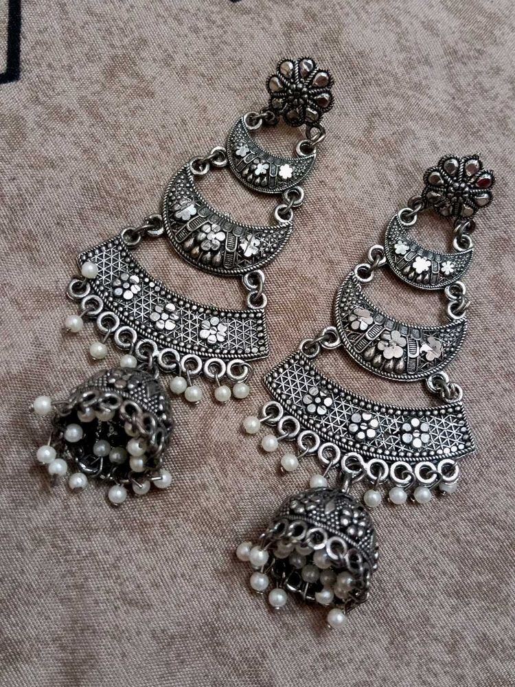 Oxidized Silver Jhumka Earrings