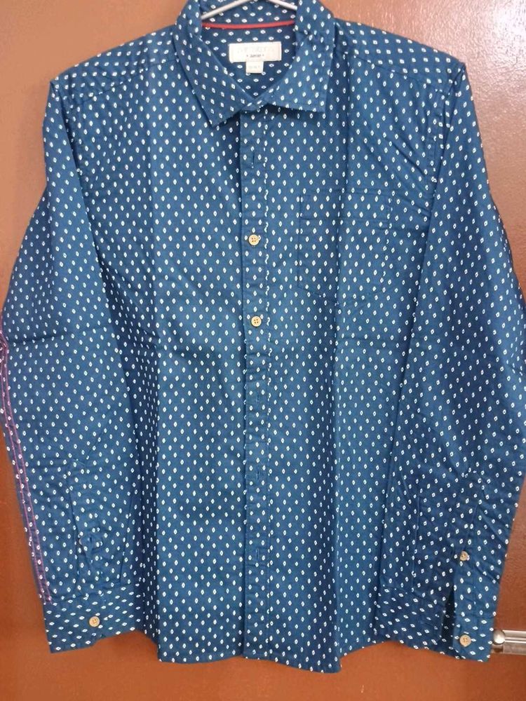 Men's Blue Dotted Long Sleeve Shirt