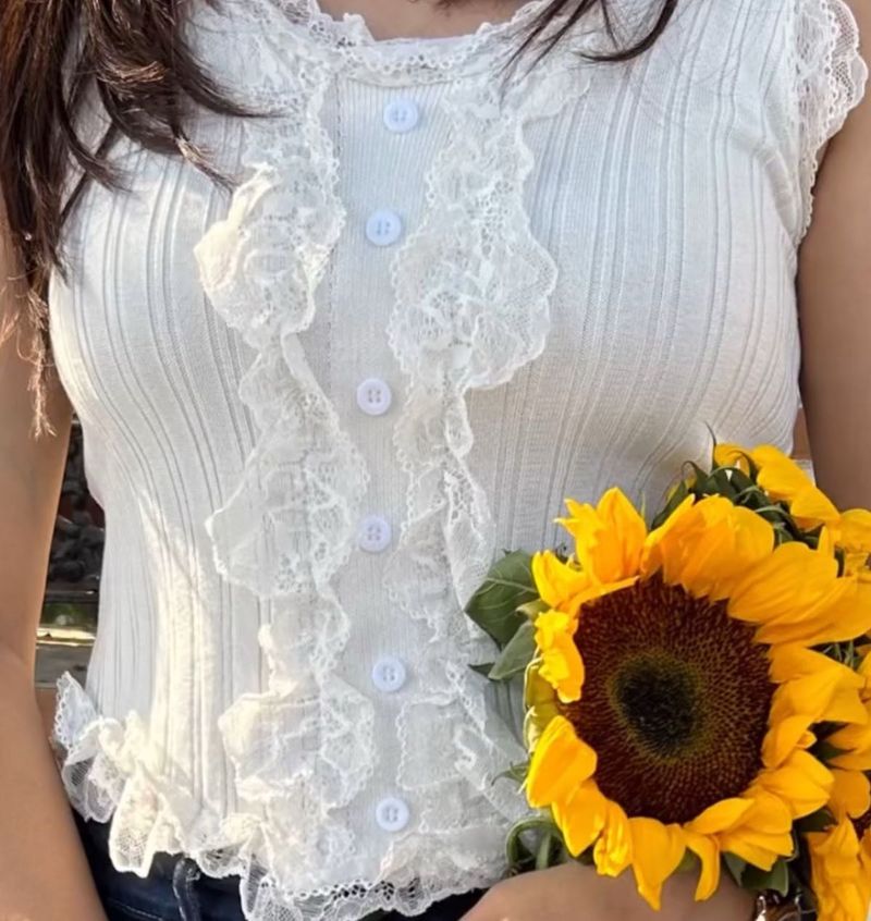 Cute Lace Trimmed White Tank Top