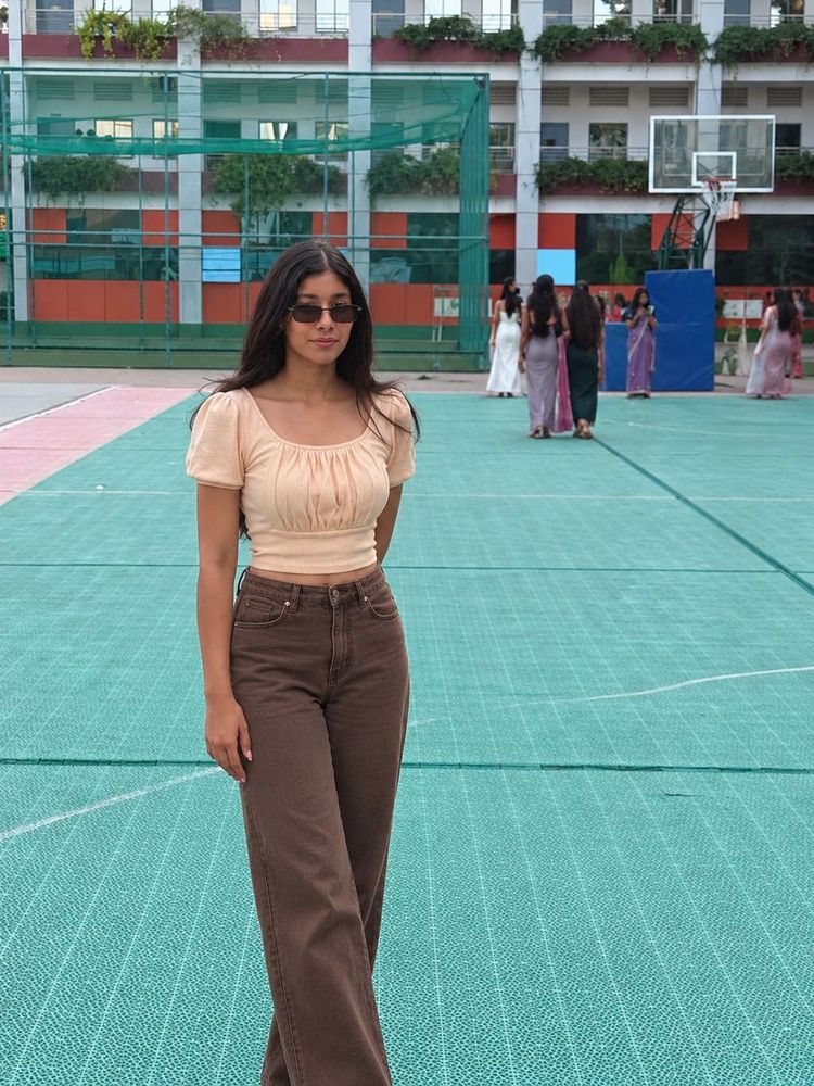 Cute Peach Puff Sleeve Cropped Top