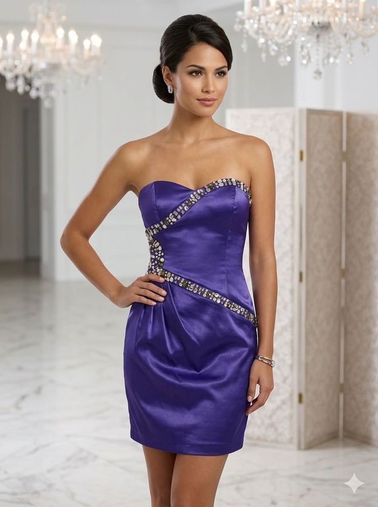 3 for 999 Embellished Strapless Purple Dr