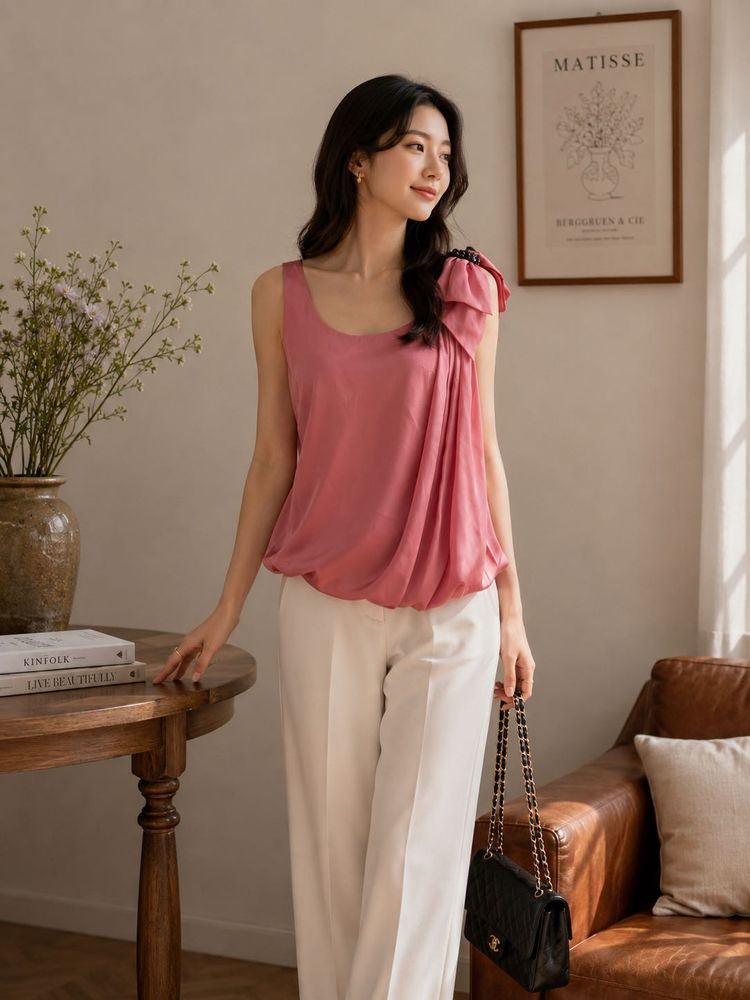 Elegant Pink Sleeveless Drape H&amp;M Top