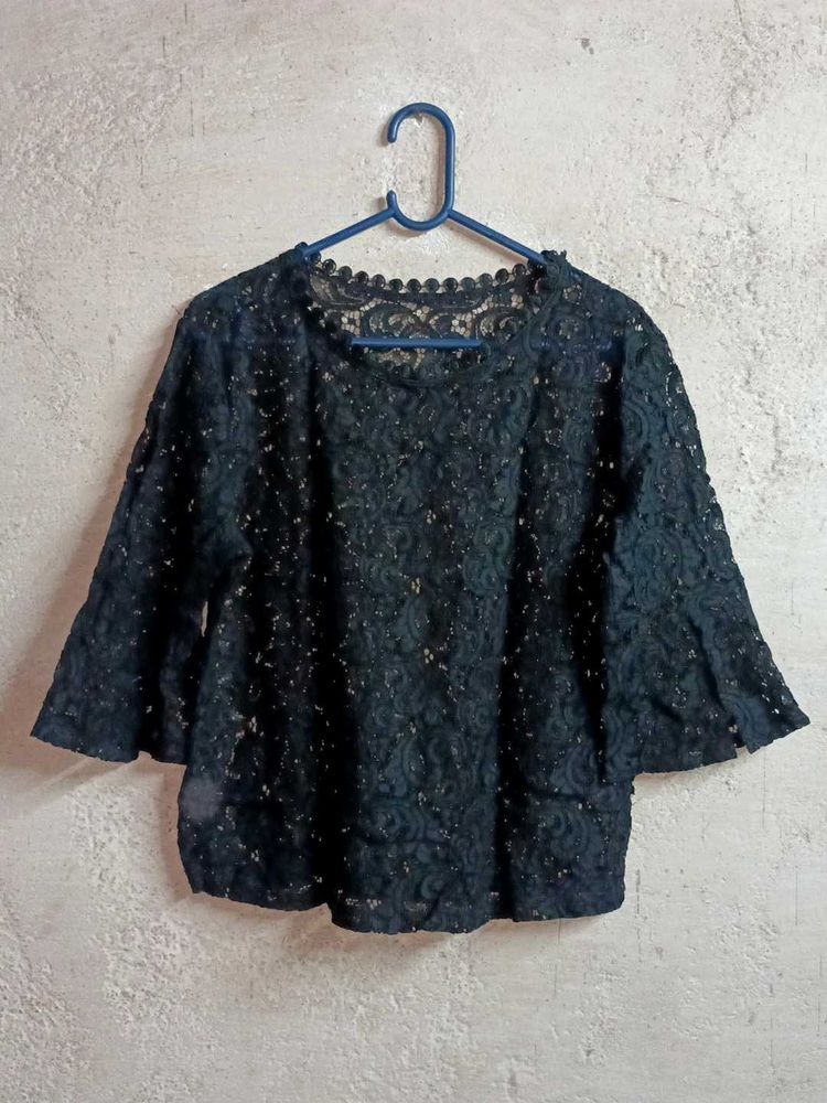 Trendy See-through Lace Top Black 🖤