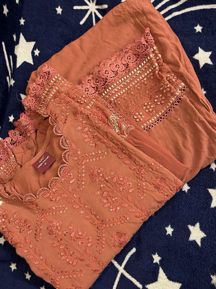 Elegant Embroidered Peach Kurti Set