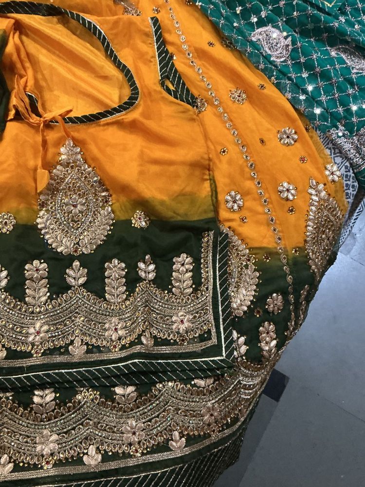 Designer Yellow &amp; Green rajputi poshak  Choli