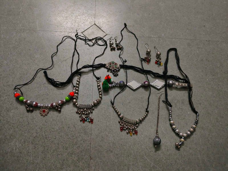 Ethnic Silver Necklace &amp; Earring Set