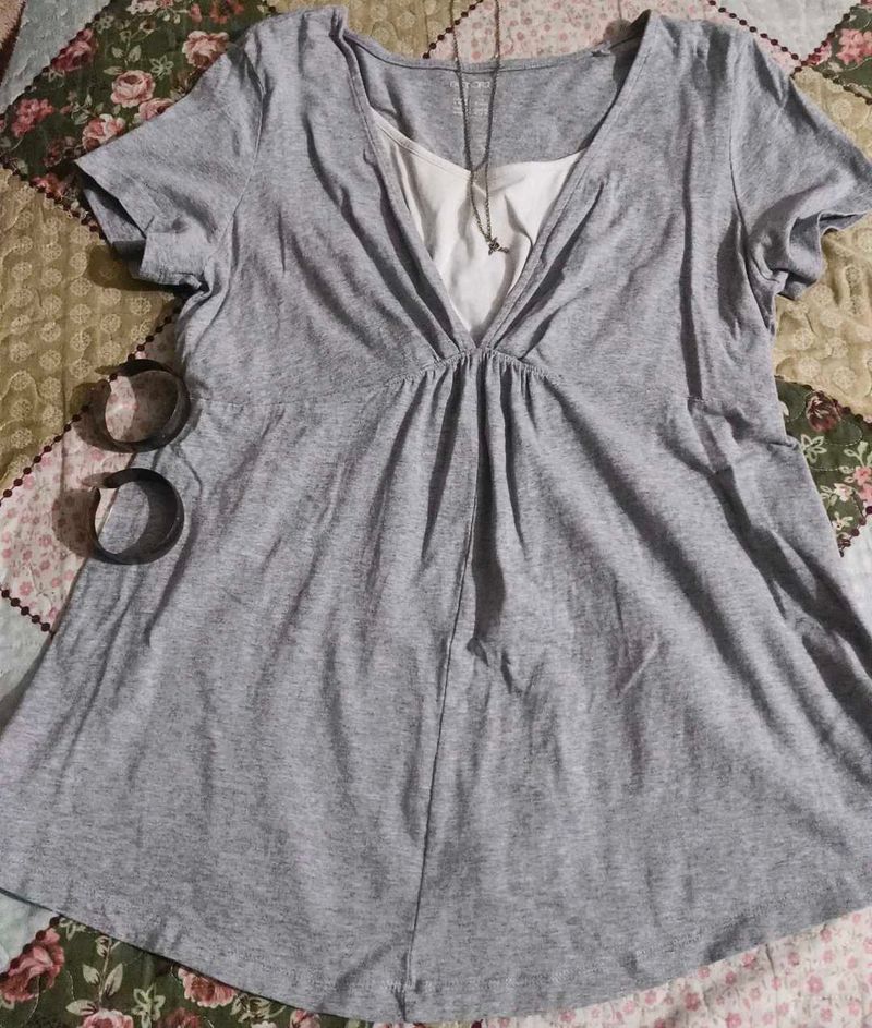 Grey Layered V-Neck Top