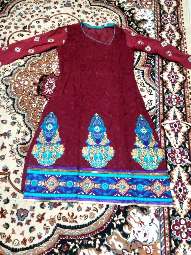 coffee brown Embroidered suit set