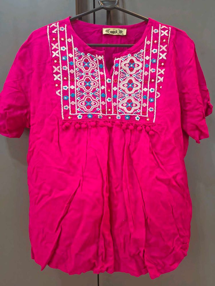 Vibrant Pink Embroidered Kurta