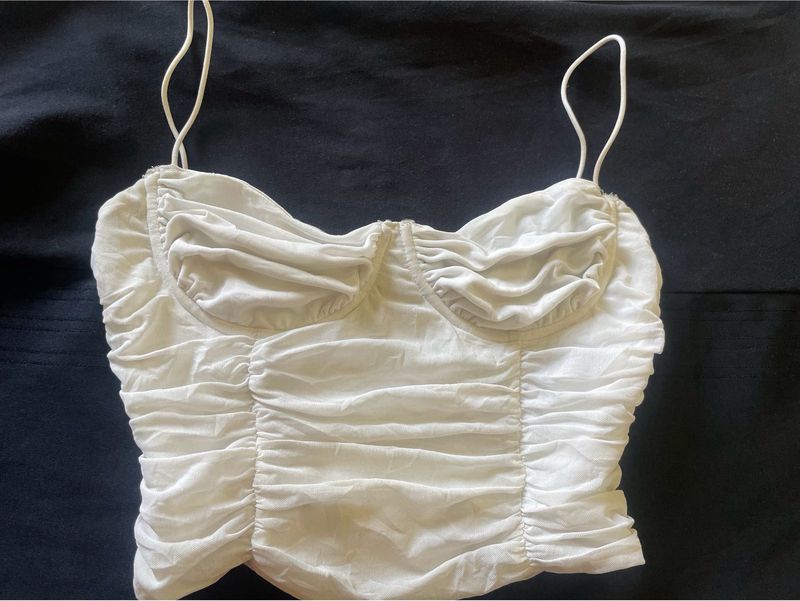 Pretty White Ruched Corset Top