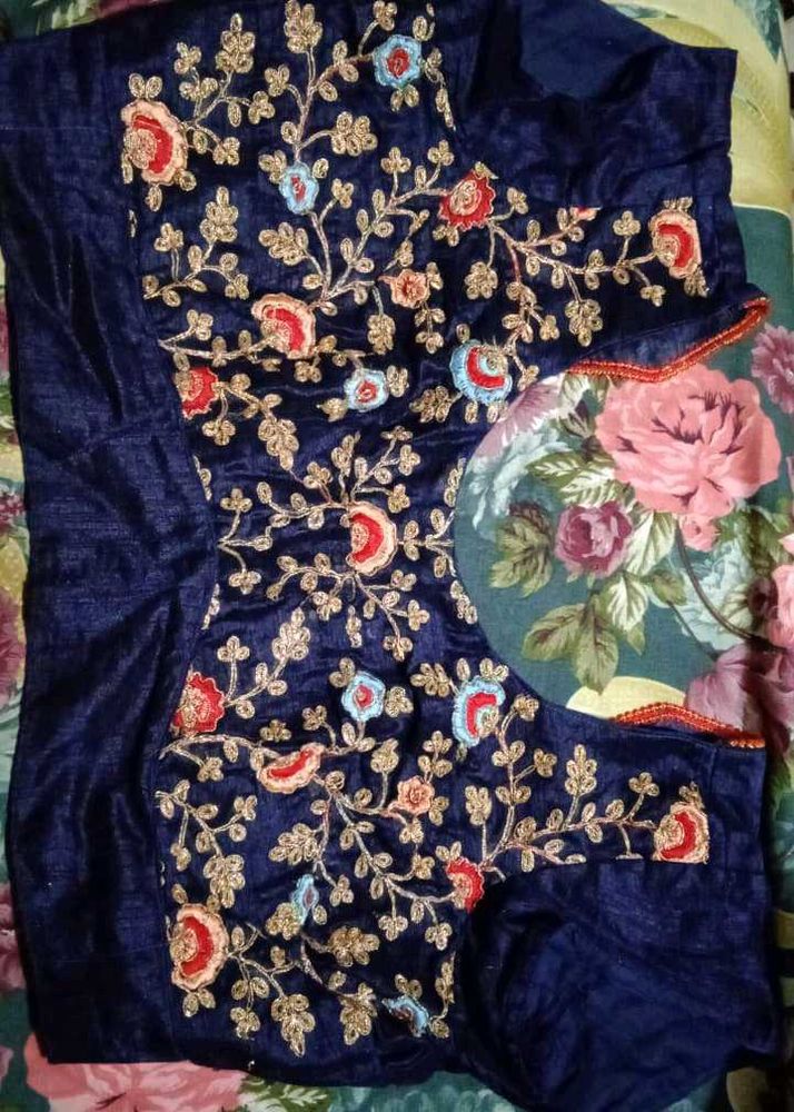 Embroidered Navy Blue Blouse