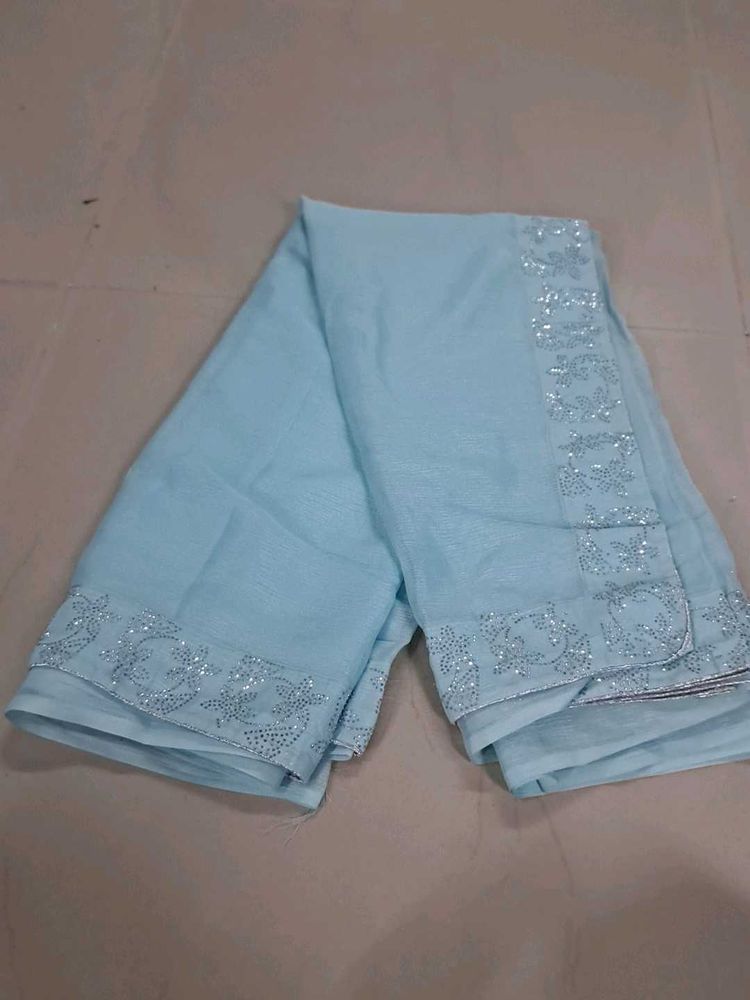 Elegant Light Blue Saree with Embellishments