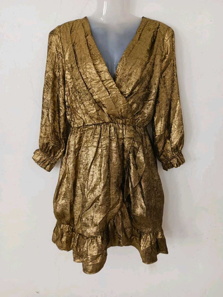 Stunning Gold Metallic Wrap Dress