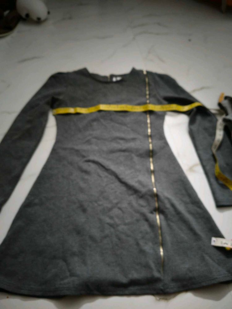 Grey Long Sleeve Zipper Dress