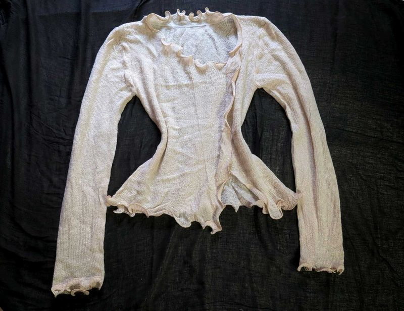 Sheer Lettuce Hem Knitwear Top