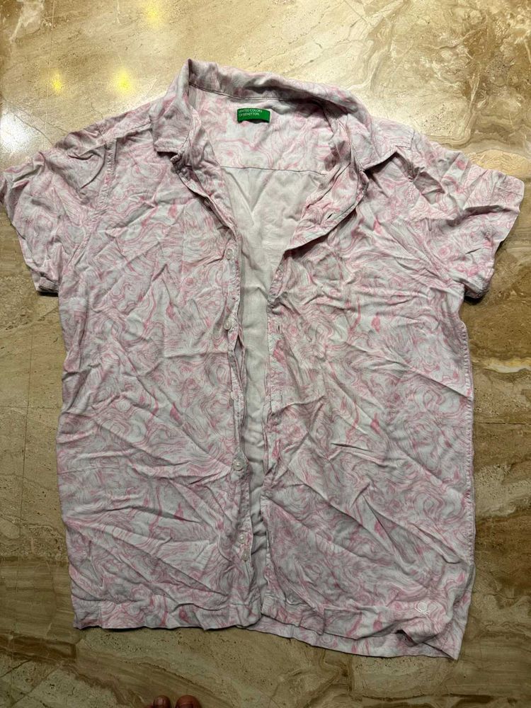 Pink Floral Print Short Sleeve Shirt
