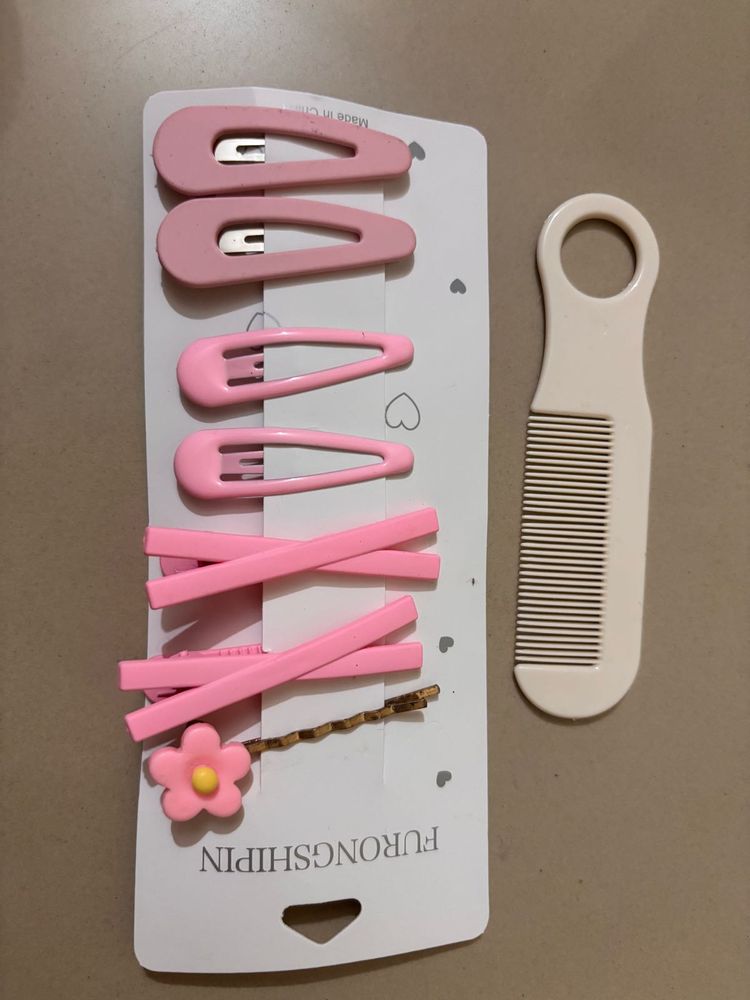 Cute Pink Hair Clips &amp; Comb Set