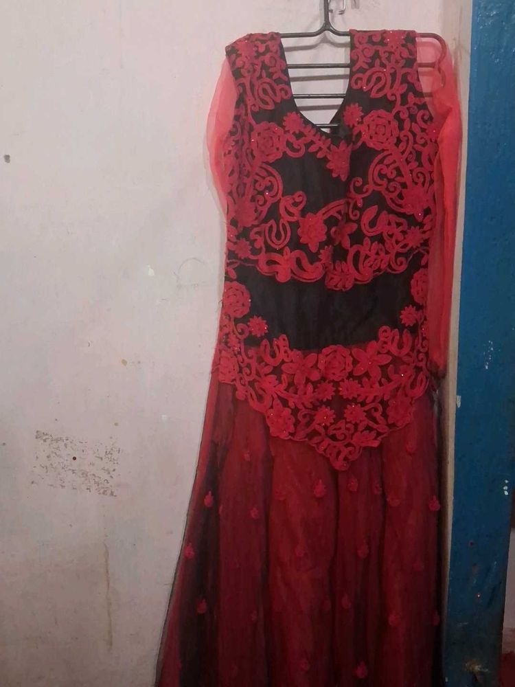 Red &amp; Black Embroidered Gown
