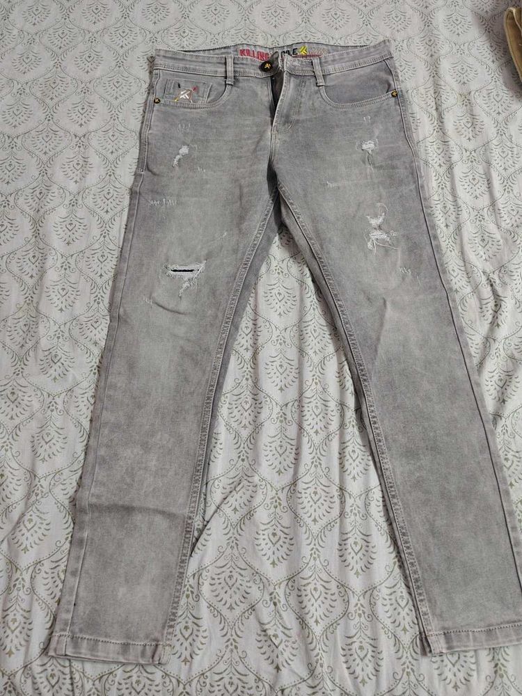 Stylish Grey Distressed Jeans