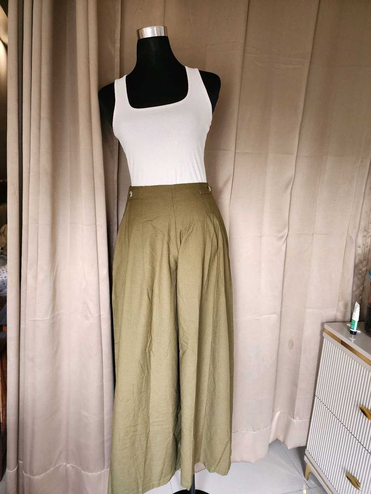 Olive Green Wide-Leg Pants