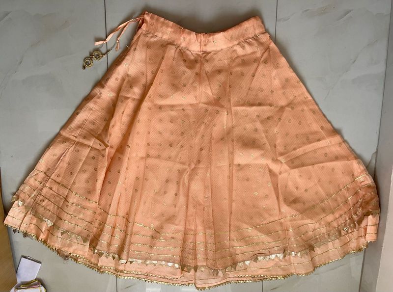 Peach Ethnic Skirt and Dupatta Set
