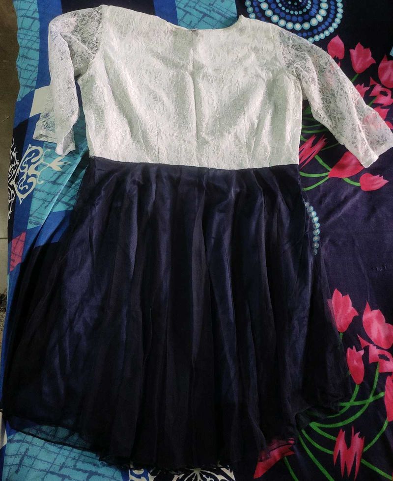 Elegant Lace &amp; Navy Blue Dress