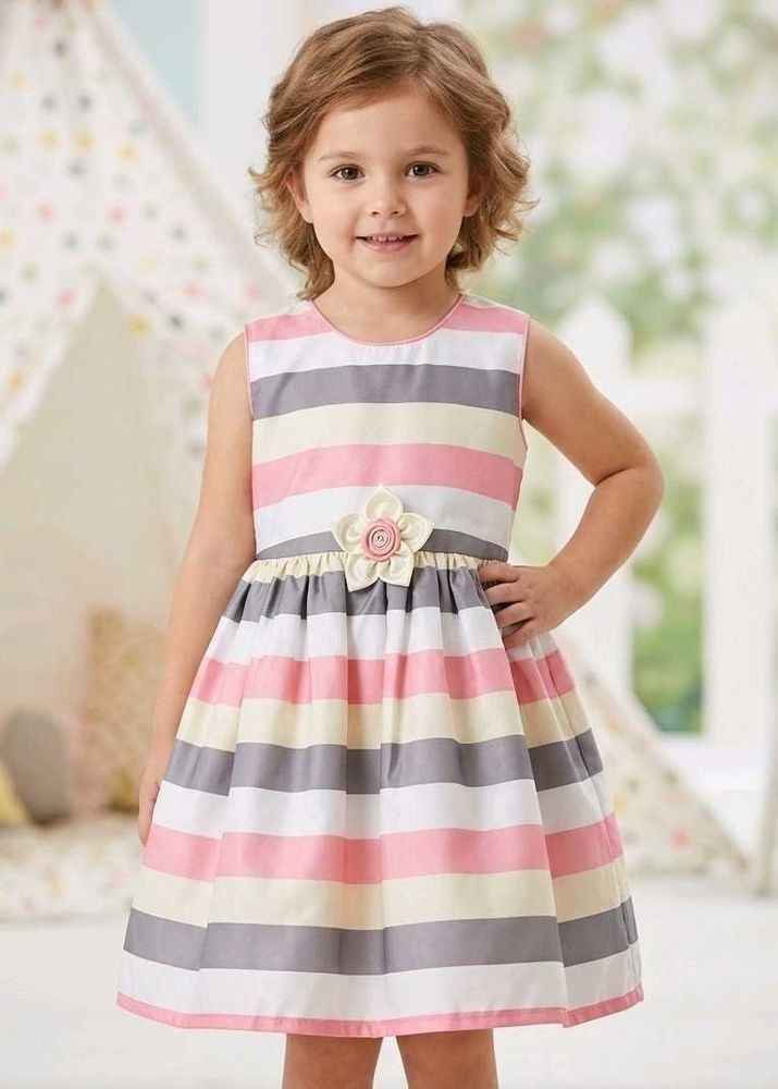 Striped Party Dress with Flower Detail