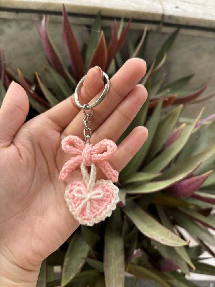 Cute Crocheted Heart Keychain