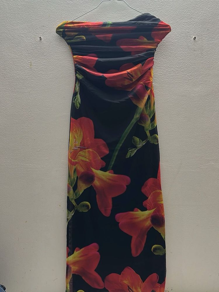 Strapless Floral Maxi Dress