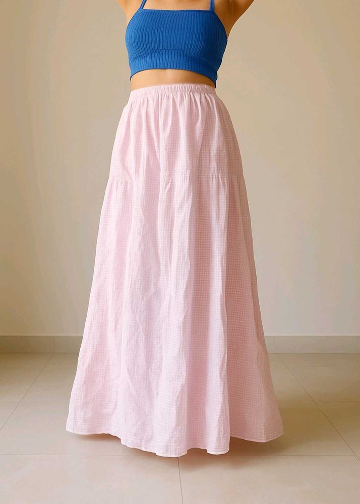 Pink Maxi Checker Skirt