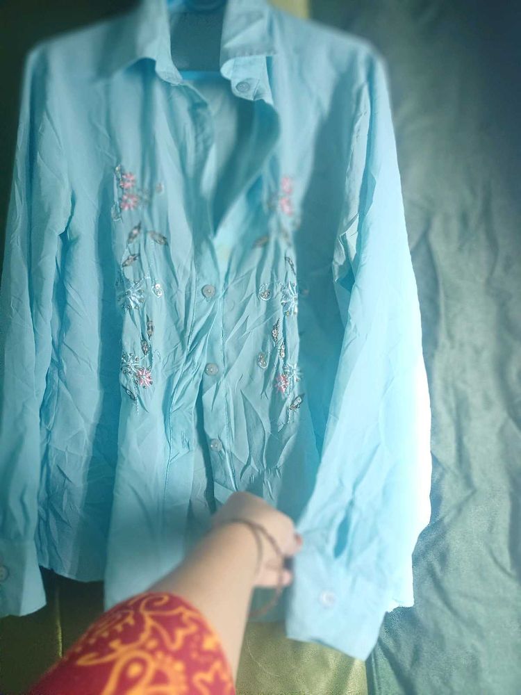 Light Blue Embroidered Shirt