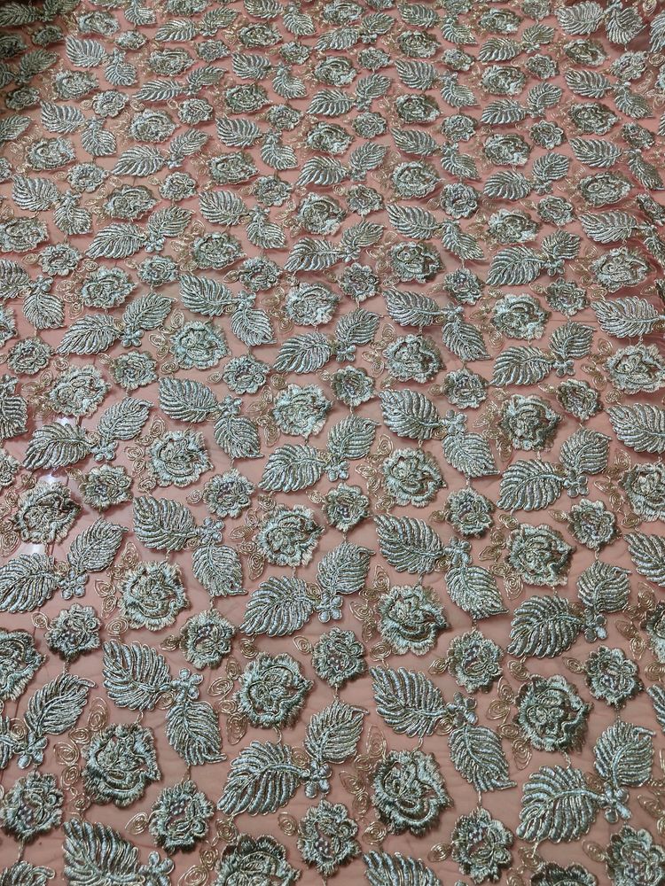 Embroidery Work Net Material Peach Colour