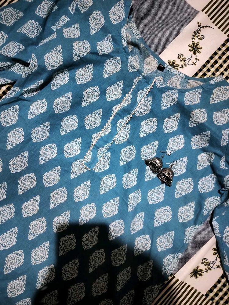 Teal Ethnic Print Kurta